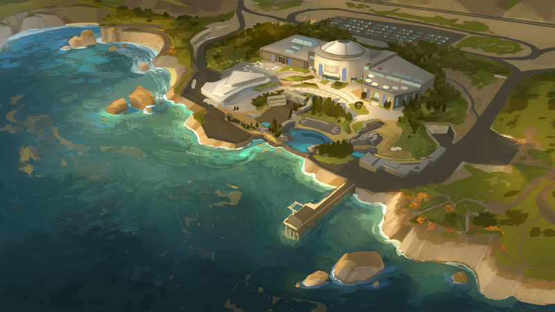 Concept art of the Marine Life Institute, the film’s main setting.